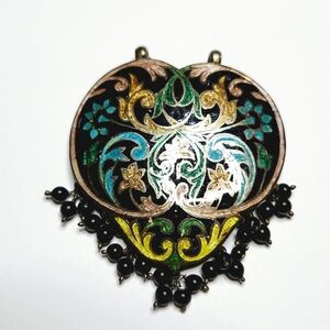 Vintage ENAMEL Meenakari PENDANT Beaded Bottom Flowers